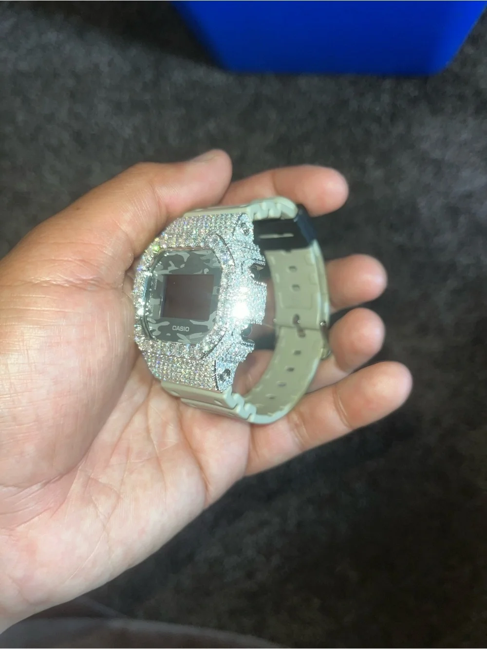 .925 Silver Casio diamond Bezel Watch with Gray Camo Face